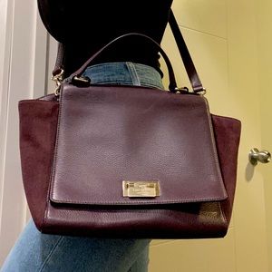 Authentic kate spade New York Eggplant Leather and Suede Flap Satchel